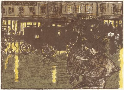 Strada, la sera, sotto la pioggia, litografia della serie Quelques aspects de la vie de Paris da Pierre Bonnard